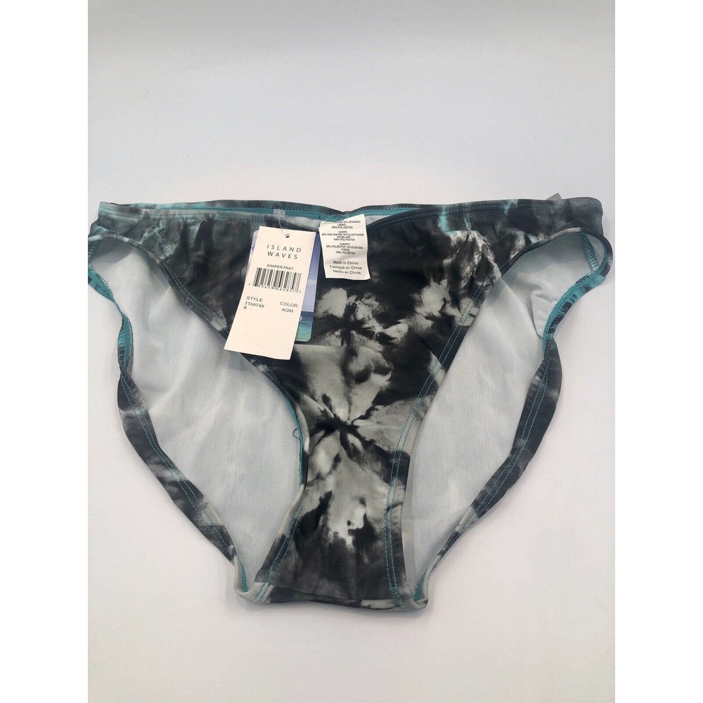 Island‎ Waves Women's Bikini Bottom 8  Aqua Turquoise Gray Tie-Dye Hipster NWT